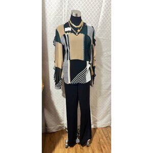 Bold & Beautiful Abstract Print Blouse + Classic Black Wide-Leg Pants